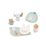Coffret repas et jouet 7 accessoires pour poupon et poupee - bois et tissu collection lapin zen - set ...