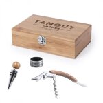 Coffret sommelier personnalis 3 pices ? kit du sommelier tire bouchon bague stop - gouttes bouchon ...