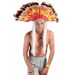 Coiffe indien rouge et jaune avec marabouts - ptit clown - accessoire de dguisement - mixte