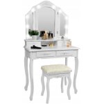 Coiffeuse en bois blanc avec miroir et tabouret éclairés par led - 75x40x144 cm Coiffeuse en bois blanc avec miroir et tabouret éclairés par led - 75x40x144 cm