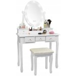 Coiffeuse en bois blanc avec miroir et tabouret éclairés par led - 80x40x137 cm Coiffeuse en bois blanc avec miroir et tabouret éclairés par led - 80x40x137 cm