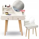 Coiffeuse en bois blanc avec miroir et tiroirs - 122x80x40 cm Coiffeuse en bois blanc avec miroir et tiroirs - 122x80x40 cm
