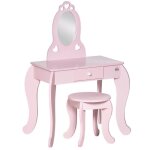 Coiffeuse enfant avec tabouret homcom mdf 60x36x88cm rose