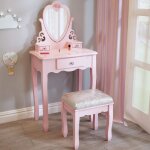 Coiffeuse enfant rose avec miroir et tabouret pour les filles 345678 ans princesse europenne style
