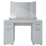 Coiffeuse meuble de bureau avec miroir coloris blanc mat blanc brillant - longueur 120 x hauteur 141 ...