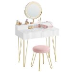 Coiffeuse avec miroir pivotant et tabouret miroir coiffeuse avec Éclairage et multiprise tabouret rembourré ... Coiffeuse avec miroir pivotant et tabouret miroir coiffeuse avec Éclairage et multiprise tabouret rembourré ...