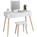 Coiffeuses table de maquillage en bois avec miroir rabattable et tabouret en cuir pu mobilier de chambre ...