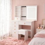 Coiffeuse - table de maquillage - flasidu - style moderne - 6 tiroirs - miroir coulissant - confortable ...