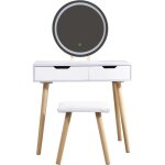 Coiffeuse table de maquillage avec miroir led et tabouret coloris blanc h129 x l80 x p40 cm