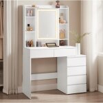 Vasagle coiffeuse grand miroir led � luminosit� r�glable compartiments ouverts l - 80cm �tag�res r�glables ...