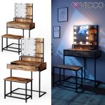 Vicco coiffeuse fyrk ch�ne rustique 80 cm avec �clairage led et chaise