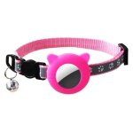 Collier ajustable pour chat et chien avec protection en silicone pour apple airtag tracker - rose