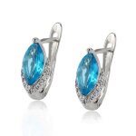 Boucles doreilles - femme - dormeuses - solitaire - cristal - ovale - turquoise - argent fin 925 / 1000 ...