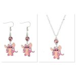 Collier et boucle doreilles angel stitch rose bijoux fantaisie femme enfant mode tendance cadeau 2pcs ...