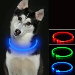 Collier pour chien led scurit lumineux rechargeable usb 100mah ajustable 70cm bleu