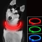 Collier pour chien led scurit lumineux rechargeable usb 100mah ajustable 70cm rouge