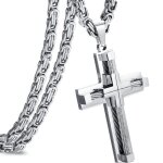 Collier - homme - croix en acier inoxydable 316l - chane byzantine - 61 cm - pendentif 64 mm