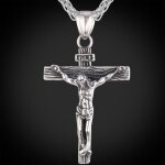 Collier crucifix pour homme 60cm bijoux haut de gamme - argent avec chane en forme panier fleurs
