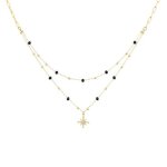 Collier double rang femme australe acier dor perles noires mousqueton et noir