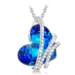Collier - femme - chane et pendentif - coeur - cristal autrichien - bleu - plaqu or blanc 750 / 1000 ...