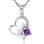 Collier - femme - chaîne et pendentif - coeur - cristal autrichien - violet - argent fin 925 / 1000 Collier - femme - chaîne et pendentif - coeur - cristal autrichien - violet - argent fin 925 / 1000