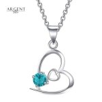 Collier - femme - chane et pendentif - coeur - love - cristal - turquoise - argent fin 925 / 1000 - ...