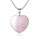 Collier - femme - chane et pendentif - coeur - quartz - rose - acier - inoxydable - 45 cm