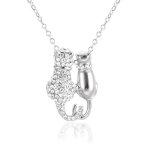Collier - femme - cha�ne et pendentif - couple - chat - cristal - autrichien - plaqu� or blanc 750 / ...