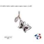 Collier - femme - chane et pendentif - papillon - argent 925 / 1000 - massif - pierre naturelle - 45 ...
