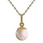 Collier - femme - pendentif - perle de majorque - ronde - 8 mm - plaqu� or jaune 750 / 1000 - 3 microns ...