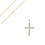Collier - femme - chane et pendentif - croix - cristal - blanc - plaqu or jaune 750 / 1000 - 3 microns ...