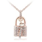 Collier femme mode cristal autrichien verrouiller et pendentif cl bijoux cadeau plaqu or rose