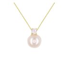 Collier femme or jaune vritable - pendentif perle orn dun zirconium - latelier dazur
