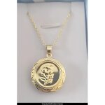 Collier - femme - pendentif - cassolette - rond - floral - porte photo - plaqu or jaune 585 / 1000 - ...