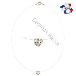 Collier - femme - pendentif - coeur - cristal - blanc - plaqué or jaune 750 / 1000 - 3 microns - fil ... Collier - femme - pendentif - coeur - cristal - blanc - plaqué or jaune 750 / 1000 - 3 microns - fil ...
