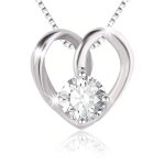 Collier - femme - pendentif - coeur - vid - cristal - blanc - argent 925 / 1000 - 45 cm
