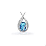 Collier - femme - pendentif - goutte - larme de sir�ne - cristal - autrichien - ovale - lagon - plaqu� ...
