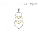 Collier - femme - pendentif - triple - coeur - argent 925 / 1000 - massif - 45 cm - bijou de cr�ateur ...