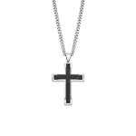 Collier homme - lotus - pendentif croix en acier - noir - 50 cm - acier inoxydable