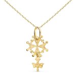 Collier - mdaille croix huguenote or 18 carats 750 / 000 jaune - chaine dore