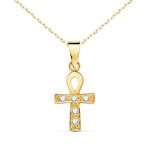 Collier - mdaille croix or 18 carats 750 - 000 jaune et zirconiums - chaine dore