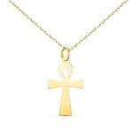 Collier - m�daille croix de la vie or 18 carats 750 / 000 jaune - chaine dor�e