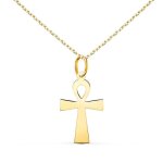 Collier - m�daille croix de la vie or 18 carats 750 / 000 jaune - chaine dor�e