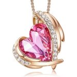 Collier pendentif coeur - or rose - cristaux - cuir cologique - cadeau femme - saint valentin