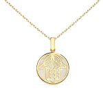Collier - pendentif main de fatma or 18 carats 750 / 000 jaune et nacre - chaine dor�e