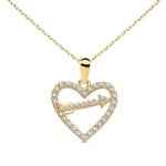 Collier - pendentif or 18 carats 750 / 000 jaune - coeur et fl�che - zirconiums