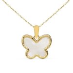 Collier - pendentif or 18 carats 750 / 000 jaune et nacre papillon - chaine dore