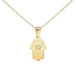 Latelier dazur - pendentif main de fatma jaune - or 18 carats 750 / 000 - zirconium - chaine dor�e offerte ...