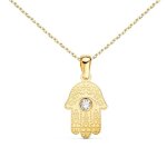 Collier - latelier dazur - pendentif or 18 carats - main de fatma - cha�ne dor�e ajustable - zirconium ...