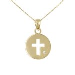Collier - pendentif or et diamant - mdaille croix - femme ou enfant - or jaune - latelier dazur